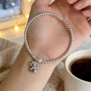 <b>Silver</b> <b>Bead</b> Bracelet 925 Sterling <b>Silver</b> Animal Charm Pearl Women's Gift Jewelry - Product Image 1