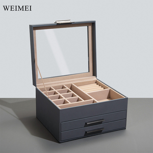 WEIMEI 3-Layer <b>Large</b> Multi-Functional Jewelry Organizer with Drawers Premium Leather Storage Display Case for Women - Product Image 1