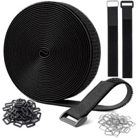 Sangles de serrage en nylon noir de 25 mm de large, réutilisables, double face, adhésion forte, longues attaches pour câbles, en plastique et métal, pour salle de bain, cuisine, sacs
