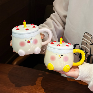 High Aesthetic Japanese Retro Hand-Painted Cake Shape Ceramic Mug 300ml Capacity Sustainable Coffee Mug Cute Creative Water <b>Cup</b> - Product Image 1