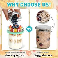 Yongli Overnight Oats-potten met lepel & deksel, luchtdichte, lekvrije maaltijdvoorbereidingscontainer, droge & natte scheiding voor ontbijtgranen