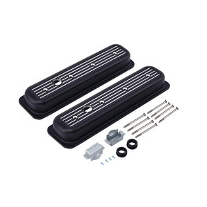 짧은 명반 볼 밀링 밸브 커버 1987-97 SBC 305-350 센터 볼트 w/홀 블랙 조각 리브 핫로드 부품 - Product Image 1