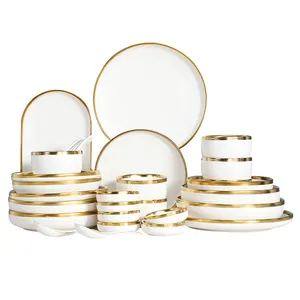 2022 venda quente branco ouro jante porcelana novo design aparelho de jantar conjunto para festa de ano novo