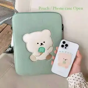 Cute bear embroidery storage bags for mini computer Neoprene custom laptop bags 11'' 13'' 14'' 15'' note book bags