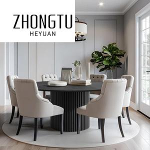 Juego de mesa de comedor con pedestal de roble macizo moderno, sillas de comedor de madera para cocina de 6-8 plazas, muebles para el hogar, restaurante, comedor - Product Image 5