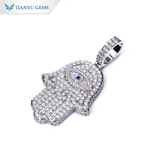Tianyu gems customized pendant hand shape moissanite setting 14k 18k gold necklace