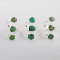 Bague manchette ajustable en or plaqué 18 carats avec 3 pierres de jade vert birman naturel, véritable bague en jade pour femme, style Bohème
