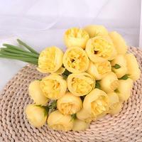 BF-R36 Vente en gros – Bouquet de 27 têtes de pivoines artificielles en soie, faites à la main, style INS, avec camélias, roses et herbe de lafite – Fleurs artificielles réalistes
