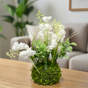 Composition de table en boule de mousse artificielle avec lys de la vallée, mini-plante portable, décoration d'intérieur, idée cadeau pour bureau - Product Image 4