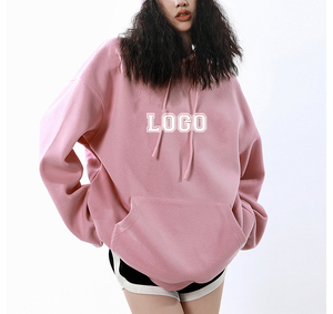 420gs Top Quality Heavyweight Customized Puff Printed Embroidery <b>Velvet</b> Oversized Drop Shoulder <b>Hoodie</b> for Women - Product Image 1