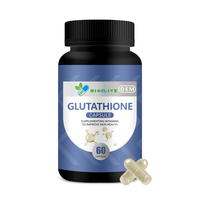 Capsules de Glutathion Pur Complexe à Marque Blanche OEM, Ingrédients Vitaminiques Mélangés, 60 Comprimés, Bouteille en Plastique Noir, Impression Personnalisée
