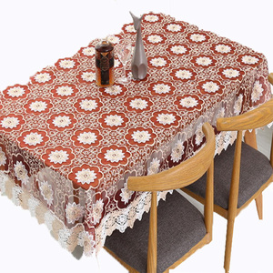 Luxury <strong>Red</strong> Wedding <strong>Tablecloth</strong> Embroidered Lace Organza Overlay Floral Rosette <strong>Table</strong> for Christmas Polyester <strong>Table</strong> Cloth for Day - Product Image 1