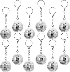 Bán buôn tùy chỉnh Kim Loại Logo Key Ring Disco Ball Keychain Bạc gương bóng Keychain