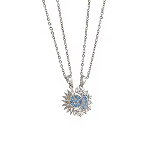 Collares Colgantes Magnéticos de Acero Inoxidable con Baño de Oro de 18K y Cristales de Diamantes de Imitación, Cadena de Eslabones con Diseño de Luna, Joyería al por Mayor para <span class=keywords><strong>Parejas</strong></span> - Product Image 2