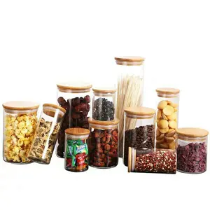 Home Kitchen Clear Vessel Zylinder Glasbehälter zur Lagerung Gewürz Reis Mais bohnen Kaffee Mehl Trocken früchte