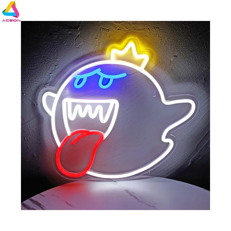 Neon Sign King Boo The Ghost Face LED Neon Light Mario Lamp Acrylic Sign for Game Room Decor Gaming Light Accessory Gifts