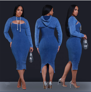 KY 2024 élégant femmes longue robe de soirée lavé à l'acide Jersey grande taille Sexy à manches longues avec fente latérale pour le printemps - Product Image 2