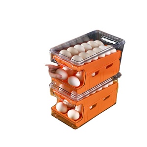 24 Grids Kitchen Double Layers Transparent Storage Box Slide Type Stackable Refrigerator Egg Box