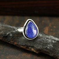 Bague en argent sterling 925 avec lapis-lazuli, taille poire, sertie clos, style vintage, unisexe, pour usage quotidien