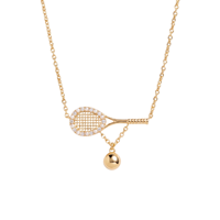 Colliers pendentifs raquette de sport plaqués or 18 carats avec perles incrustées, breloques de tennis de table, tennis, golf, chaîne, bijoux de sport, cadeaux