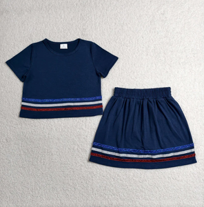 Conjunto de 2 Piezas para Niñas, Falda a Rayas de Manga Corta, Color Rojo, para Animadoras, Spandex/Poliéster Ecológico - Product Image 2