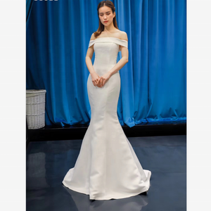 Off-shoulder Sexy <strong>Mermaid</strong>/Trumpet Ivory Simple <strong>Styles</strong> Satin Wedding <strong>Dresses</strong> - Product Image 1