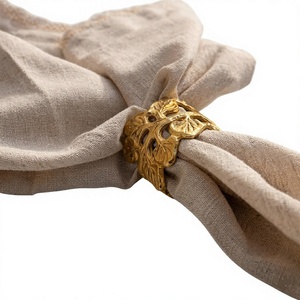 Ensemble de porte-serviettes en feuille d'or de luxe, porte-serviettes en métal floral de qualité supérieure pour banquet, Thanksgiving et décoration de table raffinée - Product Image 1