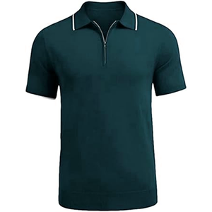 Polo en tricot à manches courtes pour homme, couleur unie, avec fermeture éclair, style décontracté, évacuation de l'humidité, fabrication OEM, taille plus - Product Image 5