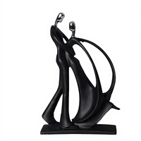 Charmante Sculpture Minimaliste en Résine Noire Faite à la Main, Couple Dansant Peint, Figurine de Danseur Abstraite Creuse pour la Maison et le Bureau