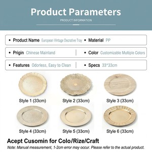 Assiettes de présentation roses en plastique écologique de 13 pouces avec bordure perlée dorée pour mariages et décorations de fête, support OEM - Product Image 3