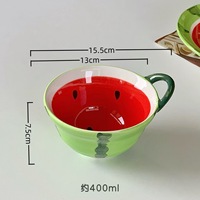 Ensemble de bols et assiettes en céramique motif pastèque mignon, vaisselle peinte à la main pour enfants, bol à riz et soupe pour filles