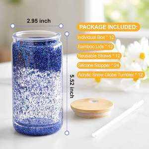 Wholesale Hot Sale 12oz 16oz 20oz Pre-Drilled Double Wall BPA Free Heat-Resistant High Borosilicate Glass Snow Globe Tumbler - Product Image 4