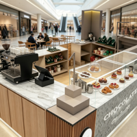 Kiosque à café de centre commercial de luxe personnalisé avec éclairage LED, design écologique, service de mise en espace intérieur multifonctionnel