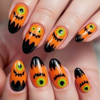 Faux ongles à presser personnalisés pour Halloween, motifs fantômes, citrouilles, bonbons, squelettes, momies et bandages, pour enfants
