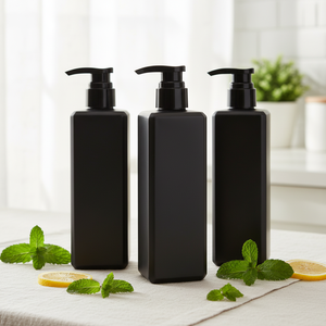 Flacon pompe carré en PET noir de 500 ml, emballage beauté, rechargeable, pour huile essentielle, shampoing, après-shampoing et <span class=keywords><strong>gel</strong></span> <span class=keywords><strong>douche</strong></span> - Product Image 1