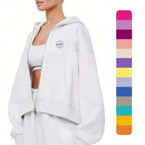 Vente en gros de sweat à capuche avec fermeture éclair et épaules tombantes en tissu éponge 100% coton pour femmes avec options de logo personnalisables - Product Image 1