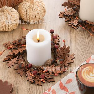 Wooden Candle Rings With Oak Leaves Acorns Thanksgiving Table Decor Indoor Use <b>Round</b> Shape 20-40 Pcs Wholesale - Product Image 3
