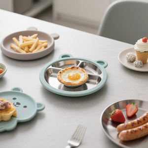 कस्टम स्टेनलेस स्टील बच्चे भोजन भोजन के लिए टेबलवेयर भोजन भोजन प्लेट बच्चों के लिए सक्शन के साथ भोजन डिनर प्लेट - Product Image 6
