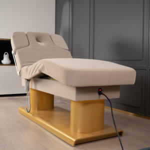 Lit de massage de beauté pour salon de <span class=keywords><strong>spa</strong></span> facial, <span class=keywords><strong>prix</strong></span> d'usine, électrique, <span class=keywords><strong>4</strong></span> moteurs, base en acier inoxydable doré, table de massage chauffante - Product Image 3