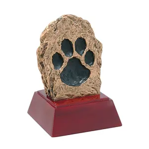 בצבע נחושת שרף כלב חתול Paw הדפסת על בסיס אדום מפוסל Trophy גביעים מלאכת יד אישית טקסט חקוק זמין