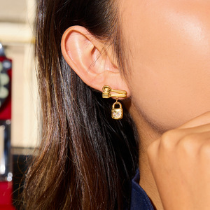 Pendientes de Acero Inoxidable con Oro de 18K, Diseño de Cuchara y Tenedor con Zirconia en Forma de Corazón, Joyería de Regalo - Product Image 3