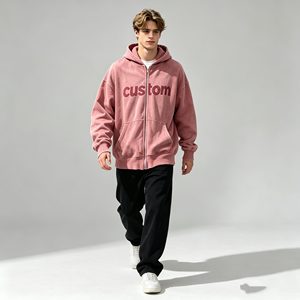 Sudaderas con capucha para hombre, de felpa francesa gruesa, cortas, con estampado personalizado, con cremallera, 100% algodón, estilo desgastado. - Product Image 4
