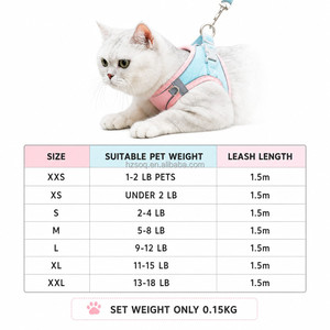 Harnais pour chat anti-traction en velours réfléchissant, anti-évasion, réglable, doux, avec laisse de 1,5 m et accessoires en alliage de zinc pour petits chats - Product Image 6