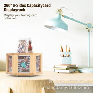 Wooden card display stand, rotatable <b>desktop</b> display rack, sports card storage rack, wooden card collection rack - Product Image 1