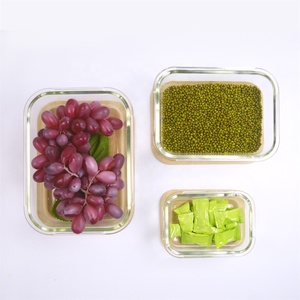 4 cái lò vi sóng an toàn thực phẩm thủy tinh <span class=keywords><strong>container</strong></span> với nắp tre kín kính ăn trưa Box Set - Product Image 3