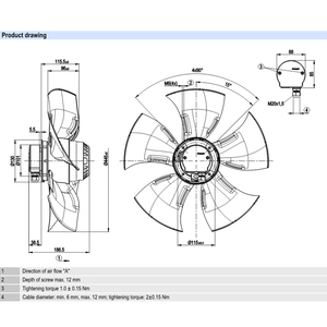 Ventiladores Axiales ebmpapst A4D450-AO14-02 de 450 mm, 690 W, 400 V CA, Ventiladores Eléctricos, Ventiladores de Aire Acondicionado, Ventiladores de Refrigeración Axiales, Ventiladores para Enfriadores - Product Image 3