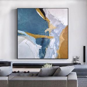 100% tay sơn kích thước lớn hiện đại trừu tượng sơn dầu vải handmade tối giản màu be màu xanh lá cây nghệ thuật Deco thiết kế cho trang trí nội thất - Product Image 3