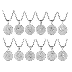 Collana con segno zodiacale collana in acciaio inossidabile placcato in oro 12 costellazione <span class=keywords><strong>oroscopo</strong></span> astrologia moneta pendente