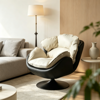 Fauteuil pivotant à 360° à coque bicolore, coussin en peluche doux amovible, design moderne, montage facile, en similicuir noir