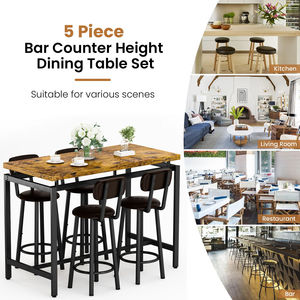 American retro <b>bar</b>, milk tea shop, coffee shop <b>bar</b> <b>table</b> and chair set, casual <b>bar</b> <b>table</b> with backrest <b>bar</b> stool - Product Image 4